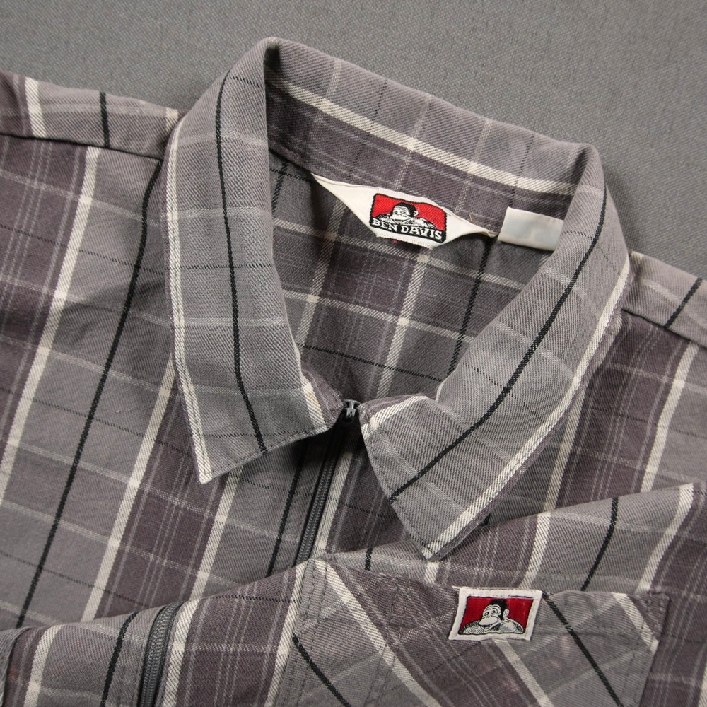 Vintage USA Ben Davis Plaid Half Zip Mechanic Workwear Men Shirt L Retro Gray